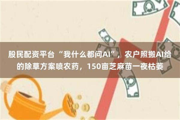 股民配资平台 “我什么都问AI”，农户照搬AI给的除草方案喷农药，150亩芝麻苗一夜枯萎